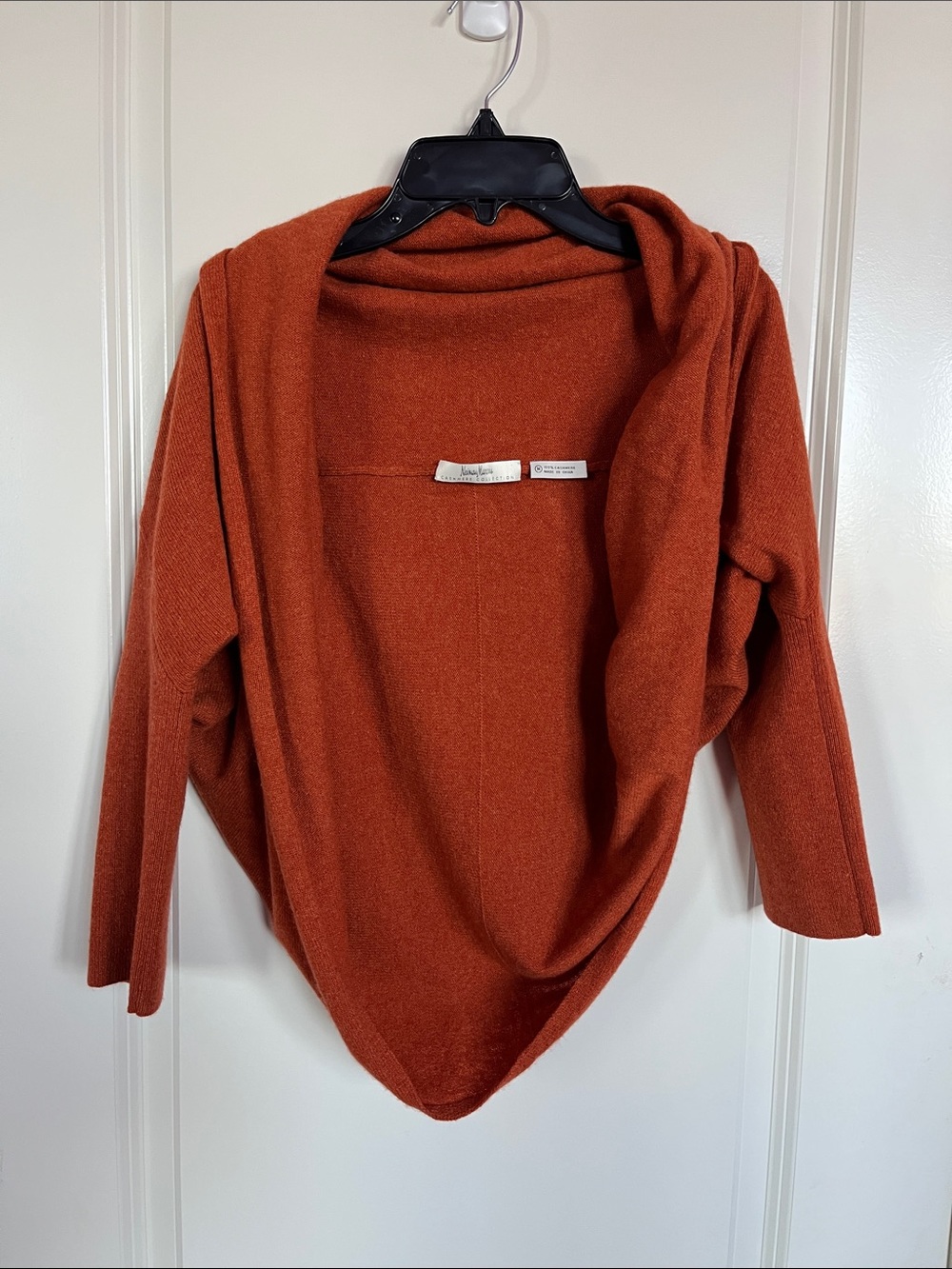 Neiman Marcus Cashmere Rust-Orange Open-Front Women's Cardigan Size M